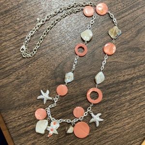 Silver coral and pearl necklace